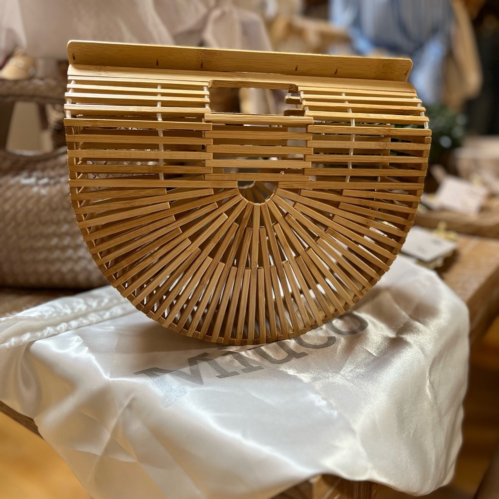 Miuco Bamboo Clutch Handbag with Dust Bag, EUC